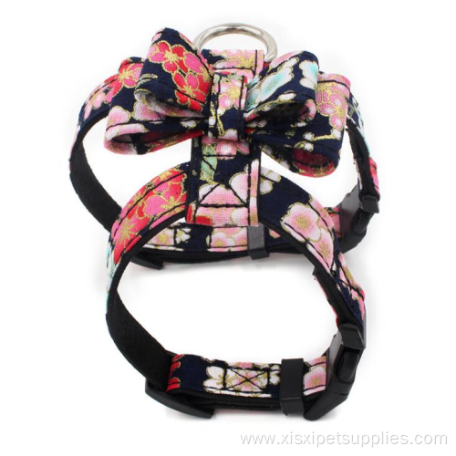 Flower Printing Super Fiber Bow Tie Dog Harness